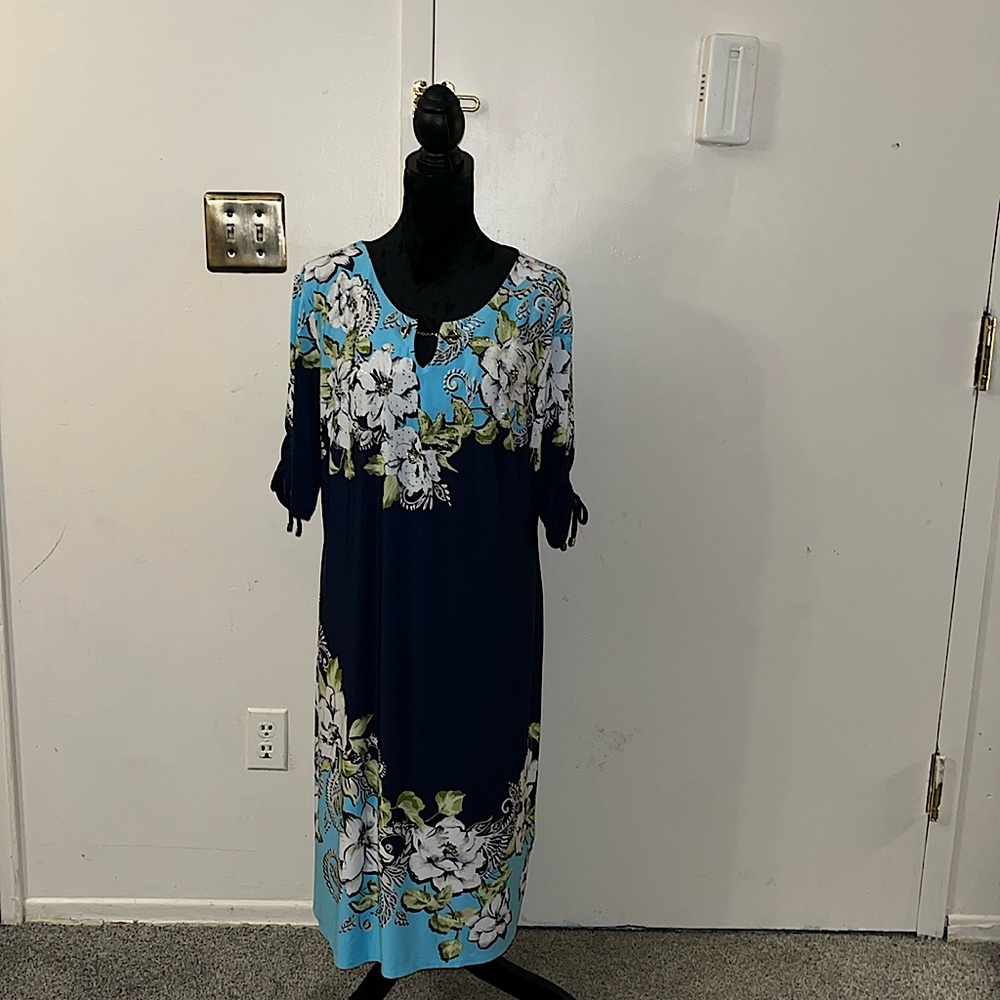 XL Pull Over Blue Multi- Color Printed Ankle Length Dress